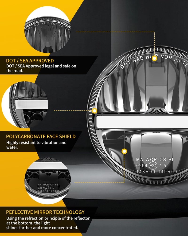 CO LIGHT 7 Inch LED Headlights with Amber Turn Signal and White DRL for Jeep Wrangler and Chevy - Image 5
