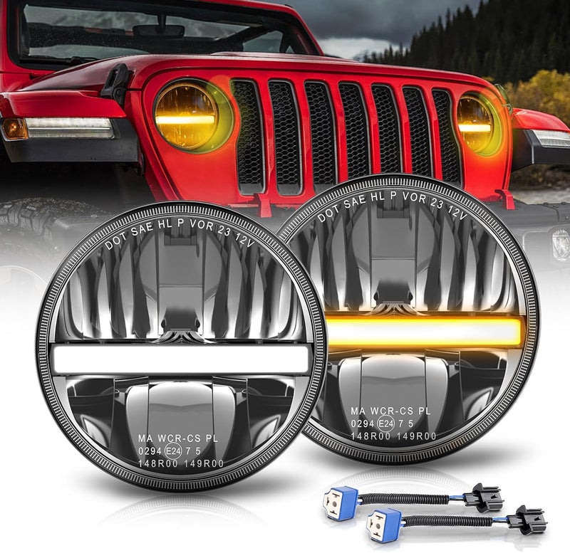 CO LIGHT 7 Inch LED Headlights with Amber Turn Signal and White DRL for Jeep Wrangler and Chevy - Image 1