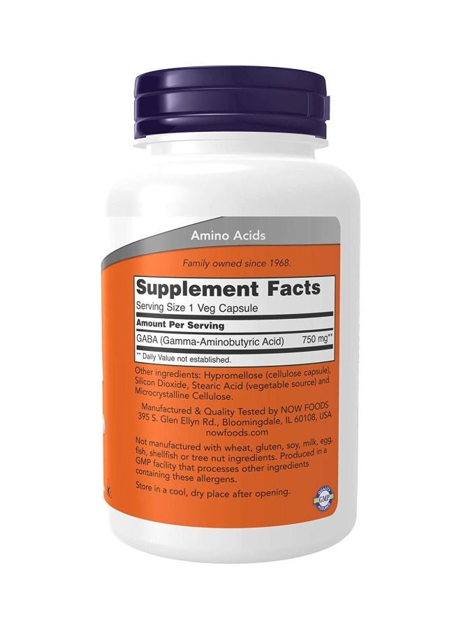 Now Foods Gaba 750mg 100 Veg Capsules - Image 2