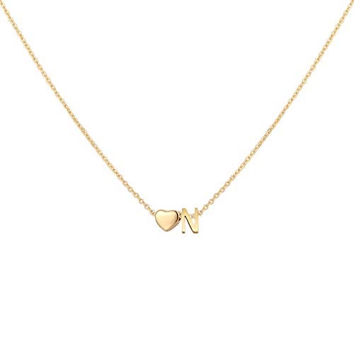 Glimmerst Initial Heart Necklace 18K Gold Plated Stainless Steel Tiny Heart Letter N Necklace Personalized Monogram Name Necklace for Women - Image 1