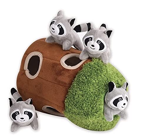 Glow Pups Hide and Seek Dog Toy Interactive Plush Raccoon in Tree Burrow Squeaky Woodland Style Dog Toys for Small Dogs Mental Stimulation Medium Size Tree with 4 Raccoon - Image 1