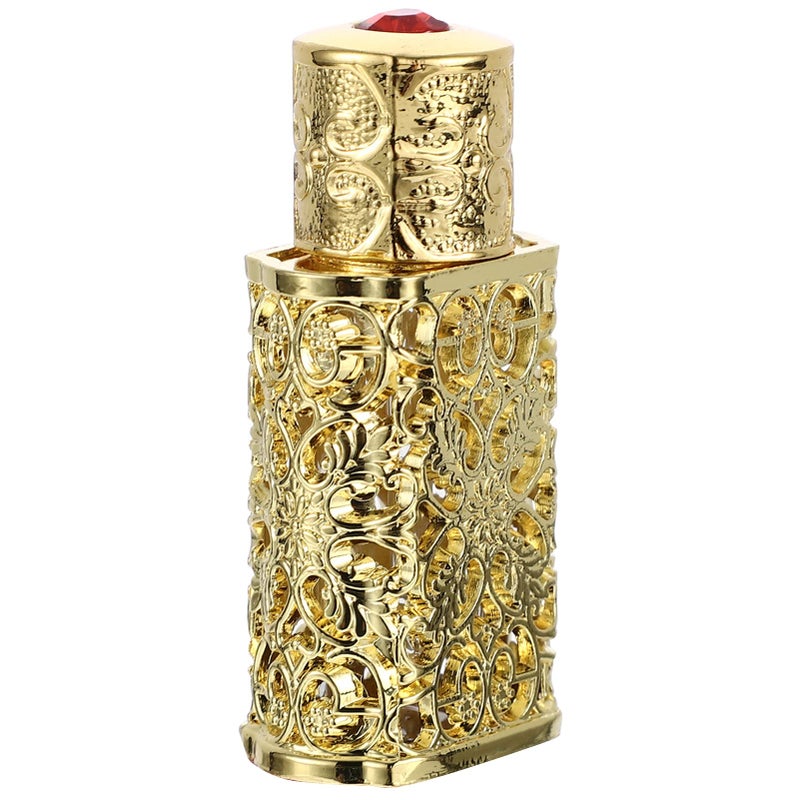 OSALADI Hollow Metal Essential Oil Dropper Bottle Portable Empty Refillable Perfume Bottle Elegant Rhinestone Glass Perfume Vial Scent Bottles for Home Travel Indoor Deocr Golden 3ML 0 1OZ