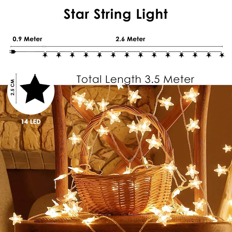 Gesto Serial String Lights - 14 LED Crystal Star, 10 Feet Warm White Fairy Lights for Home,Mandir,Pooja Room, Deepawali & Diwali Decoration, Christmas Tree Decoration,Festival Decorative Lights - Image 4
