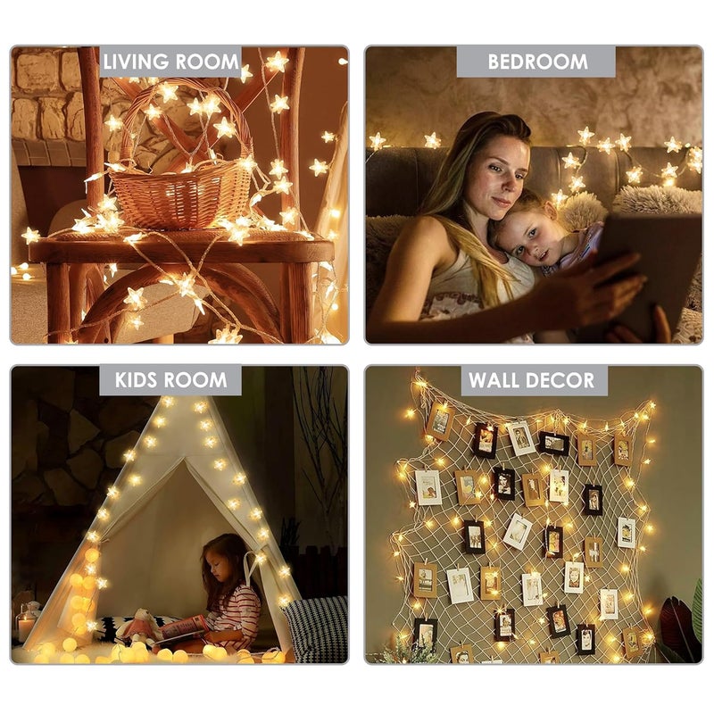 Gesto Serial String Lights - 14 LED Crystal Star, 10 Feet Warm White Fairy Lights for Home,Mandir,Pooja Room, Deepawali & Diwali Decoration, Christmas Tree Decoration,Festival Decorative Lights - Image 5