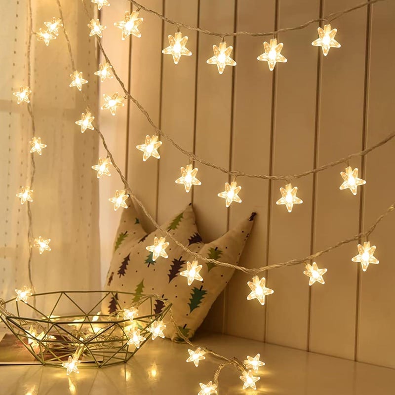 Gesto Serial String Lights - 14 LED Crystal Star, 10 Feet Warm White Fairy Lights for Home,Mandir,Pooja Room, Deepawali & Diwali Decoration, Christmas Tree Decoration,Festival Decorative Lights - Image 1