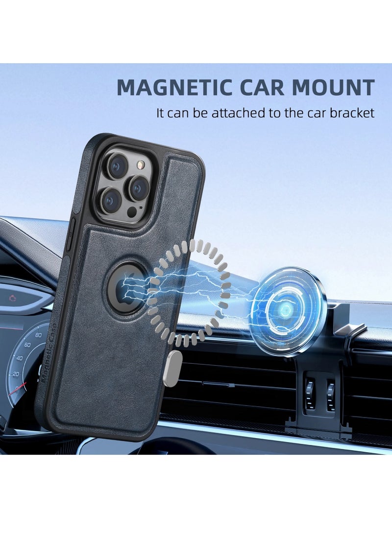 Aookay Designed for iPhone 16 Pro Max Case Compatible with MagSafe Leather Slim Logo View Luxury Elegant Thin Protective Cover (Deep Blue) - Image 4