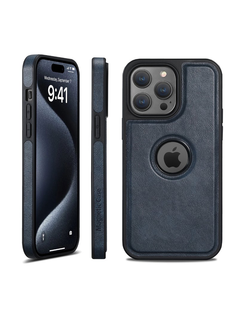 Aookay Designed for iPhone 16 Pro Max Case Compatible with MagSafe Leather Slim Logo View Luxury Elegant Thin Protective Cover (Deep Blue) - Image 1