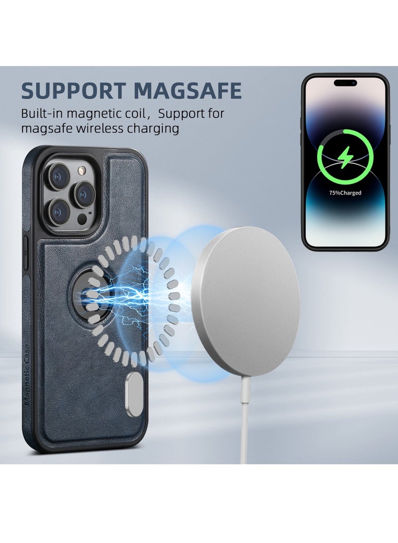 Aookay Designed for iPhone 16 Pro Max Case Compatible with MagSafe Leather Slim Logo View Luxury Elegant Thin Protective Cover (Deep Blue) - Image 2