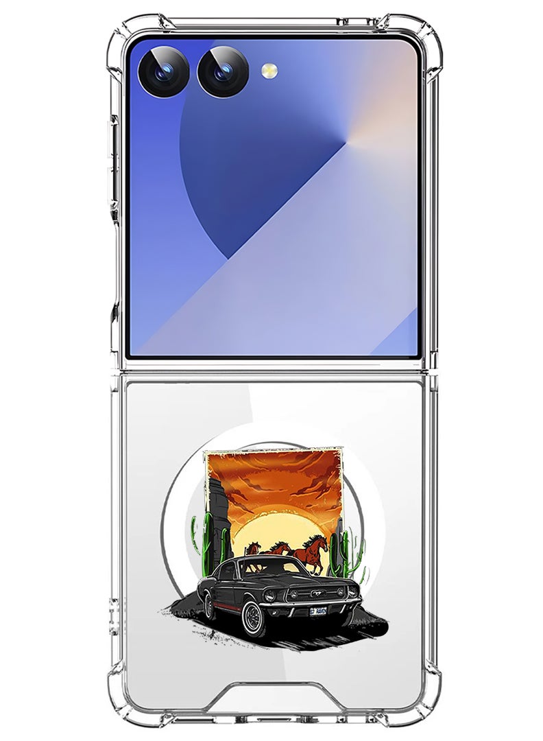 Theodor Magnetic Case for Samsung Galaxy Z Flip 7 Compatible with MagSafe Wireless Charging, Shockproof Phone Bumper Cover Car horse - Image 1