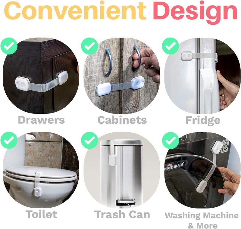 INAYA 6Pack Child Proof Locks for Cabinet Doors Drawers Fridge Toilet Seat Dishwasher Trash Can Cupboard  3M  No Drilling  Child Safety Locks for Cabinets and Drawers  Baby Proofing Cabinets Lock - Image 3