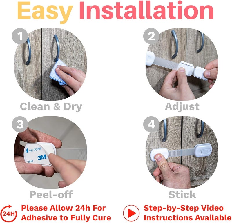 INAYA 6Pack Child Proof Locks for Cabinet Doors Drawers Fridge Toilet Seat Dishwasher Trash Can Cupboard  3M  No Drilling  Child Safety Locks for Cabinets and Drawers  Baby Proofing Cabinets Lock - Image 5