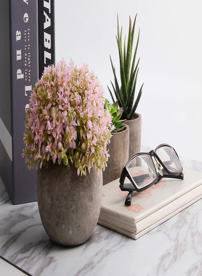 T4U Mini Artificial Plants in Grey Pot, Plastic Fake Green Colorful Flower Topiary Shrubs for Home Office Wedding Decoration Set of 3 - Image 5