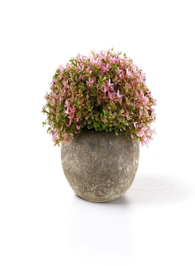 T4U Mini Artificial Plants in Grey Pot, Plastic Fake Green Colorful Flower Topiary Shrubs for Home Office Wedding Decoration Set of 3 - Image 4