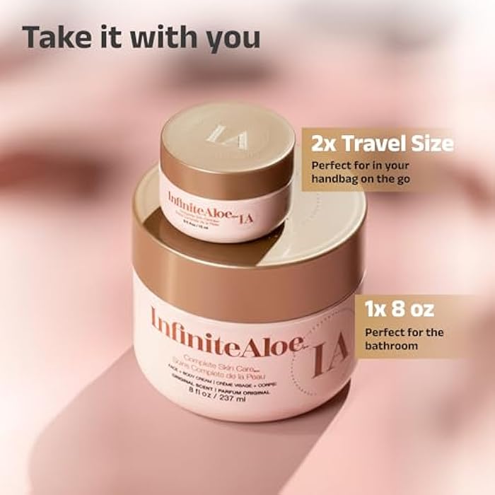 InfiniteAloe Complete Skin Care, Aloe Vera Powered Face and Body Cream for All Skin Types, Dry Skin Everyday Hero, Original Scent - Large Jar 8 oz & 2 Travel Jar 0.5 oz - Image 3