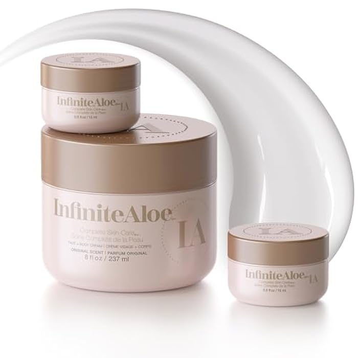 InfiniteAloe Complete Skin Care, Aloe Vera Powered Face and Body Cream for All Skin Types, Dry Skin Everyday Hero, Original Scent - Large Jar 8 oz & 2 Travel Jar 0.5 oz - Image 1