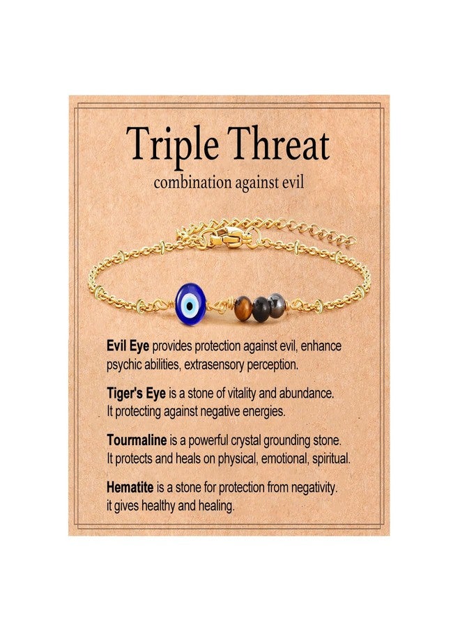 AULSIEY Triple Threat Protection Bracelet for Women,Evil Eye Natural Healing Crystal Beaded Bracelet for Protection, Medium, no gemstone - Image 1