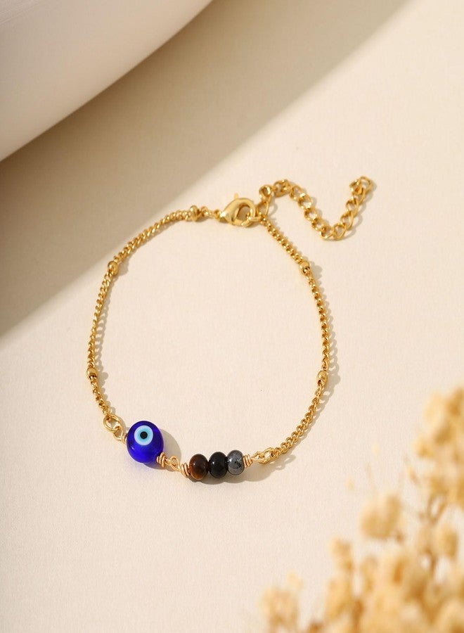 AULSIEY Triple Threat Protection Bracelet for Women,Evil Eye Natural Healing Crystal Beaded Bracelet for Protection, Medium, no gemstone - Image 2