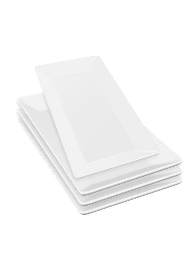 Furmaware 9.7" Rectangle Serving Plates, Ideal for Serving Your Favorite Platter Sized Perfectly for Appetizer, Sushi, Tapas, Taco, Dessert Platters, Raised Lip White Porcelain Tray - Set of 4 - Image 1