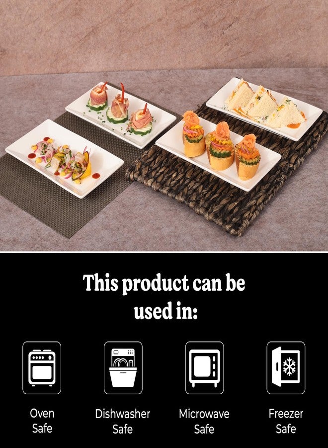 Furmaware 9.7" Rectangle Serving Plates, Ideal for Serving Your Favorite Platter Sized Perfectly for Appetizer, Sushi, Tapas, Taco, Dessert Platters, Raised Lip White Porcelain Tray - Set of 4 - Image 3