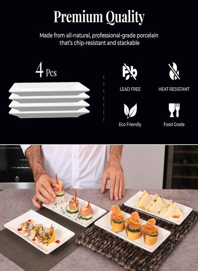 Furmaware 9.7" Rectangle Serving Plates, Ideal for Serving Your Favorite Platter Sized Perfectly for Appetizer, Sushi, Tapas, Taco, Dessert Platters, Raised Lip White Porcelain Tray - Set of 4 - Image 4