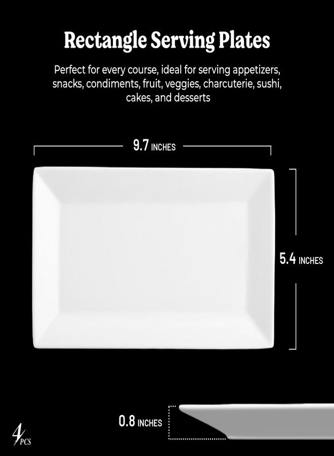 Furmaware 9.7" Rectangle Serving Plates, Ideal for Serving Your Favorite Platter Sized Perfectly for Appetizer, Sushi, Tapas, Taco, Dessert Platters, Raised Lip White Porcelain Tray - Set of 4 - Image 2