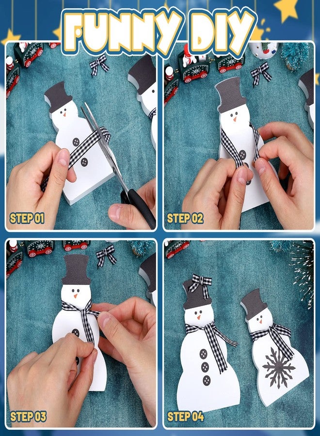 وولاين مجموعة ديكور طاولة خشبية من ثلاث قطع على شكل رجل ثلج لعيد الميلاد من والين، باللونين الأسود والأبيض، مع شريط منقوش، تُوضع في منتصف الطاولة. صينية متعددة الطبقات لتزيين طاولة عيد الميلاد، مثالية لحفلات الأعياد والمناسبات المنزلية. - Image 3