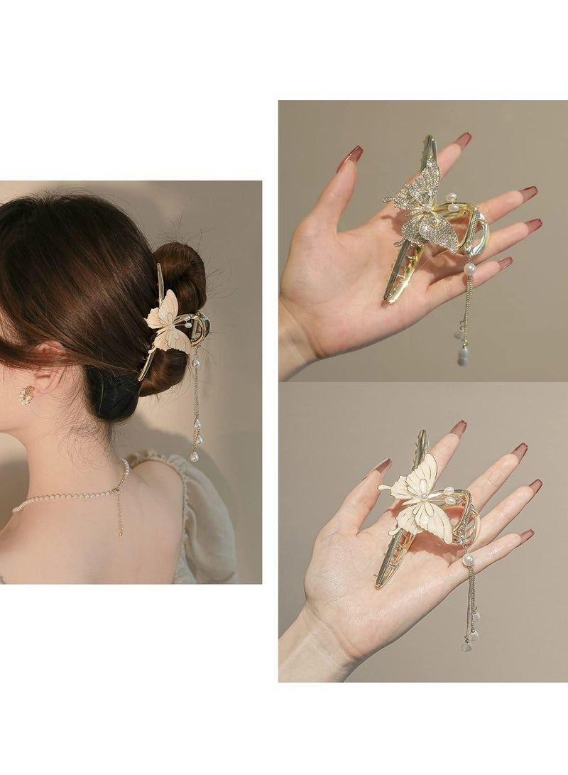 أوزيغالور 2 قطعة مشابك شعر كبيرة على شكل فراشة، مشابك شعر معدنية غير قابلة للانزلاق للنساء، مخالب شعر لامعة - Image 1