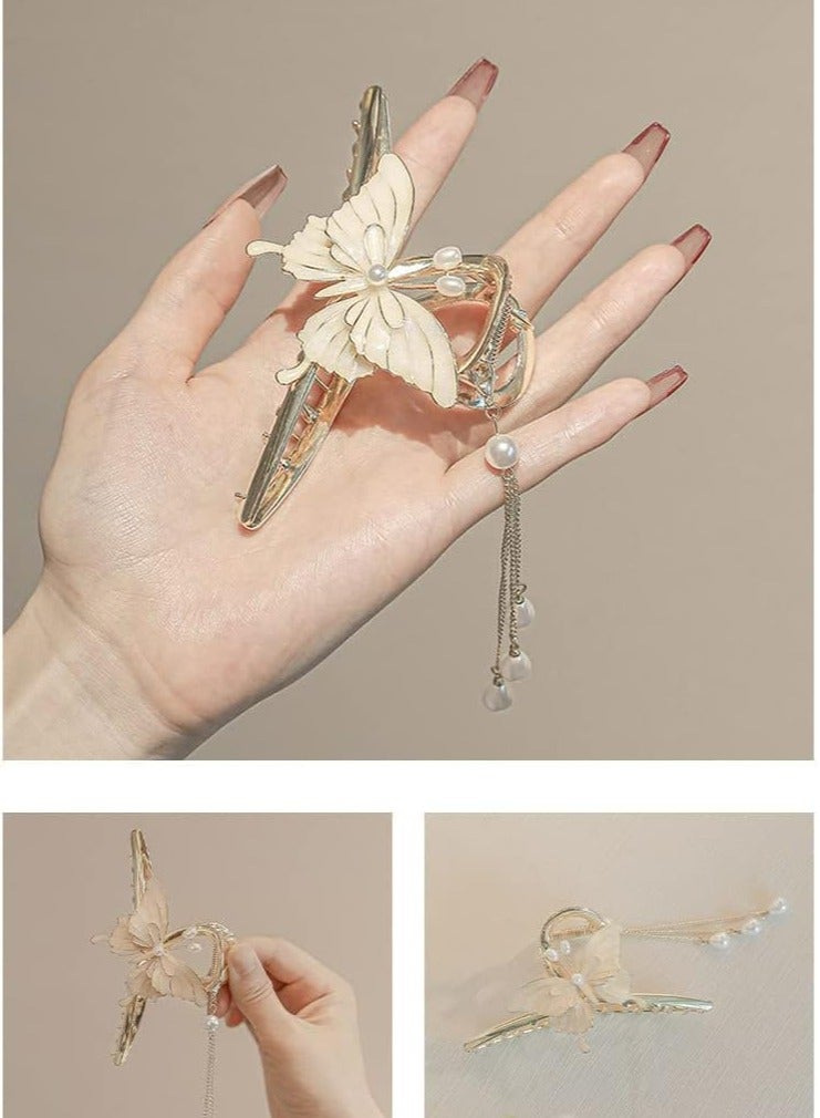 أوزيغالور 2 قطعة مشابك شعر كبيرة على شكل فراشة، مشابك شعر معدنية غير قابلة للانزلاق للنساء، مخالب شعر لامعة - Image 3