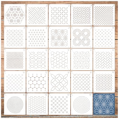 Yhliua 24pcs Embroidery Stencils for Crafts Reusable Geometric Line Quilting Stencils for Painting Drawing Art Paint Stencils and Patterns for Canvas Wood Wall Cookie - Image 1