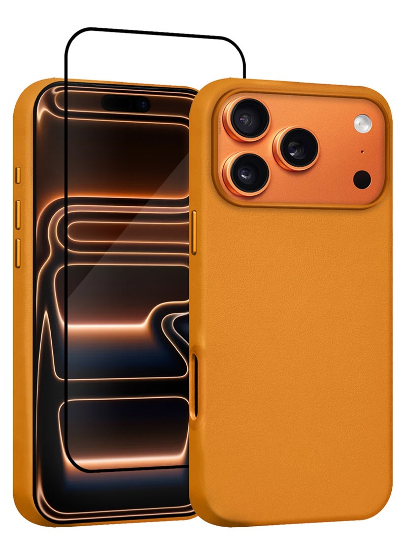 CATANES 2 Pieces Premium Leather Case for iPhone 17 Pro Max – Shockproof, Waterproof, Matte Finish, Anti-Slip, Slim Fit with Shockproof Screen Protector - Light Brown - Image 1