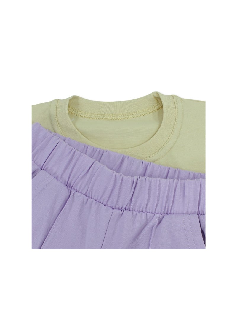 دريم بيجاما قطنية للبنات - بنفسجي وبيج بنقشة حديقة - Image 3