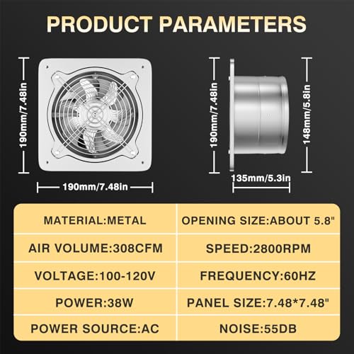 FanGoFast 6 inch Exhaust Fan Kitchen Exhaust Fan for Wall Potable Window Exhaust Fans 308CFM Wall mounted Bathroom Fan with Check Valve for Kitchen Workshop Basement Silver - Image 3