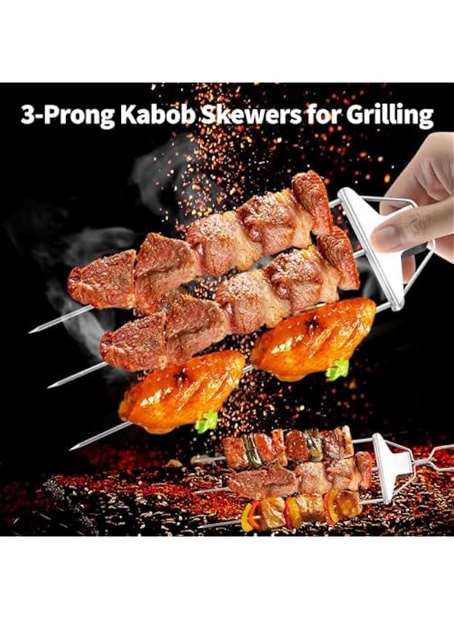 RYNX 14 Inch 3Prong Kabob Skewers with Storage bag for GrillingStainless Steel Skewer With Push Bar Reusable Metal Skewer Kabob Sticks Perfect For Meat Chicken Sausages Veggies shrimp 2 ) - Image 2