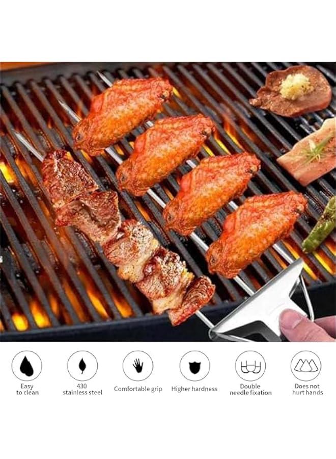 RYNX 14 Inch 3Prong Kabob Skewers with Storage bag for GrillingStainless Steel Skewer With Push Bar Reusable Metal Skewer Kabob Sticks Perfect For Meat Chicken Sausages Veggies shrimp 2 ) - Image 3