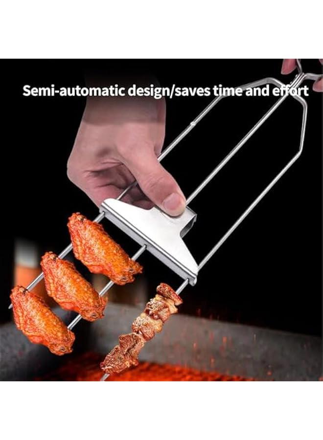 RYNX 14 Inch 3Prong Kabob Skewers with Storage bag for GrillingStainless Steel Skewer With Push Bar Reusable Metal Skewer Kabob Sticks Perfect For Meat Chicken Sausages Veggies shrimp 2 ) - Image 5