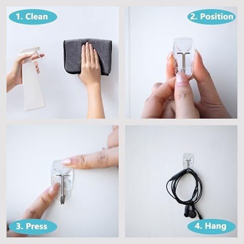 MOVELYST 30 Small Hooks+40 Removable Strips, Clear Wire Utility Hooks with Adhesive Strips Damage-Free, No Tools Wall Hooks for Hanging Heavy Duty, Value Pack - Image 3