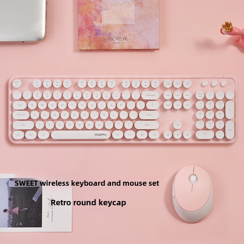 Ferris hand Sweet keyboard mouse suit Wireless Keyboard mouse mute laptop office 2. 4gusb interfaceSweet ☆ white and pink Sweet ☆ white and pink 