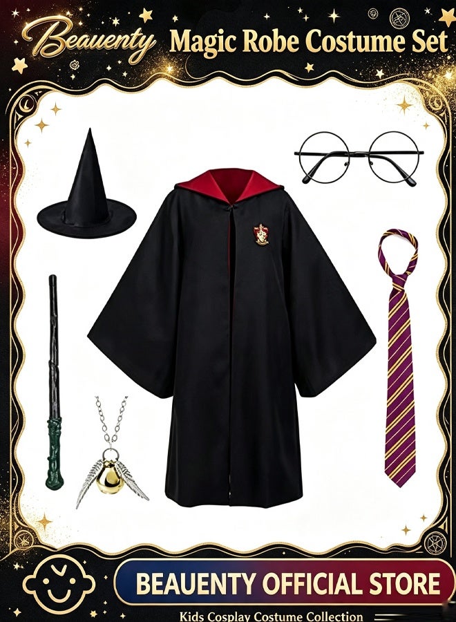 Harry Potter Robe Costume Cosplay Set,Hogwarts Wizarding World Costume Robes for Kids,Dress Up Accessory Include with Striped Tie,Glasses Frame,Wizard Hat,Magic Wand,Pendant - Image 1