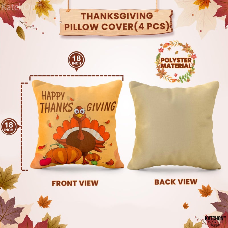 KATCHON KatchOn  Happy Thanksgiving Pillow Covers - 18x18 Inch  Set of 4 | Thanksgiving Throw Pillow Covers | Thanksgiving Decorations for Home | Thanksgiving Party Decorations | Fall Decor Pillow Covers - Image 2
