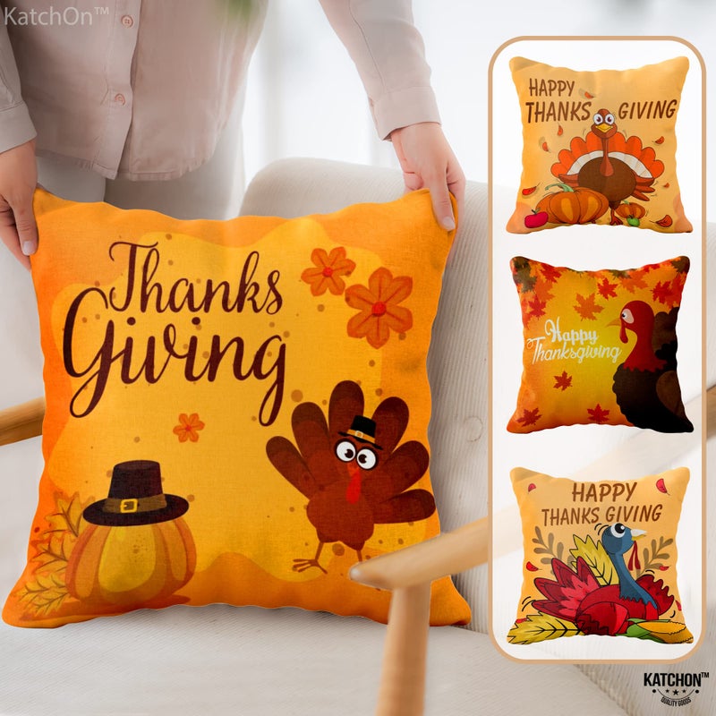 KATCHON KatchOn  Happy Thanksgiving Pillow Covers - 18x18 Inch  Set of 4 | Thanksgiving Throw Pillow Covers | Thanksgiving Decorations for Home | Thanksgiving Party Decorations | Fall Decor Pillow Covers - Image 5