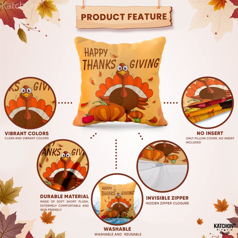 KATCHON KatchOn  Happy Thanksgiving Pillow Covers - 18x18 Inch  Set of 4 | Thanksgiving Throw Pillow Covers | Thanksgiving Decorations for Home | Thanksgiving Party Decorations | Fall Decor Pillow Covers - Image 3