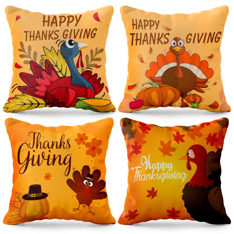 KATCHON KatchOn  Happy Thanksgiving Pillow Covers - 18x18 Inch  Set of 4 | Thanksgiving Throw Pillow Covers | Thanksgiving Decorations for Home | Thanksgiving Party Decorations | Fall Decor Pillow Covers - Image 1