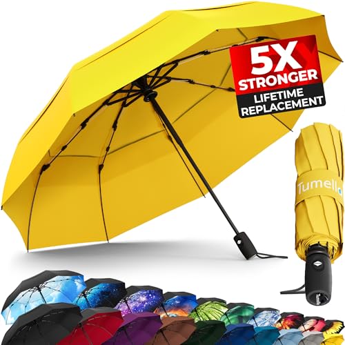 TUMELLA Strongest Windproof Travel Umbrella (Compact, Superior & Beautiful), Small Strong but Light Portable and Automatic Folding Rain Umbrella, Durable Premium Grip, Fits Car and Backpack - Image 1