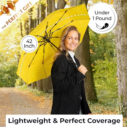 TUMELLA Strongest Windproof Travel Umbrella (Compact, Superior & Beautiful), Small Strong but Light Portable and Automatic Folding Rain Umbrella, Durable Premium Grip, Fits Car and Backpack - Image 5