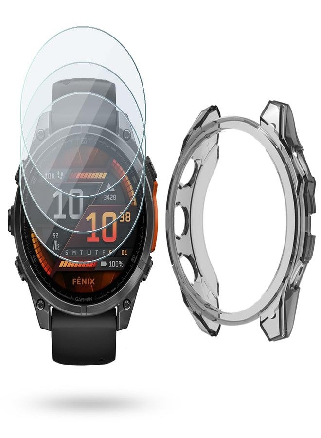 Huadu حماية شاشة ساعة متوافقة مع Garmin Fenix 8 47mm، فيلم زجاجي مقسى مضاد للخدش عالي الدقة تغطية كاملة وحافظة TPU ناعمة - Image 1