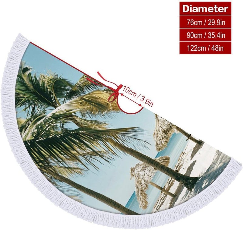 Palm Trees on The Beach Christmas Tree Skirt 36"x36" Winter Holiday Tree Mat for Christmas Tree Decorations Thickened Christmas Tree Collar with Tassel for Farmhouse Home Christmas Decorations - Image 2