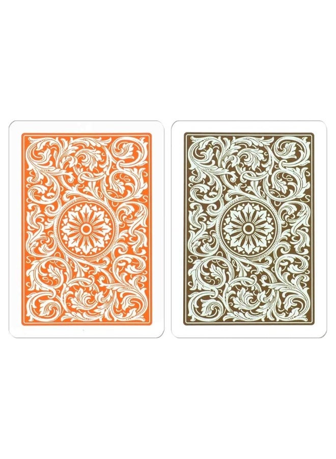 Copag 1546 Design 100% Plastic Playing Cards, Poker Size (Standard) Jumbo Index Orange/Brown Double Deck Set - Image 1