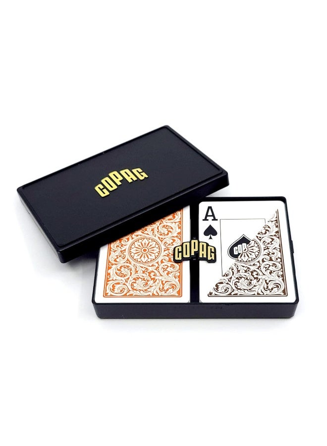 Copag 1546 Design 100% Plastic Playing Cards, Poker Size (Standard) Jumbo Index Orange/Brown Double Deck Set - Image 4