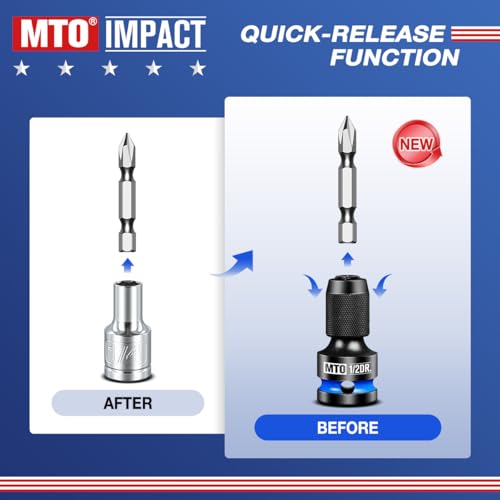 MTO 1/2-Inch Square Drive to 1/4-Inch Hex Socket Adapter, 2PCS Quick Release Impact Bit Holder, for Impact Wrench Ratchet, CR-MO - Image 4