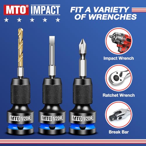 MTO 1/2-Inch Square Drive to 1/4-Inch Hex Socket Adapter, 2PCS Quick Release Impact Bit Holder, for Impact Wrench Ratchet, CR-MO - Image 3